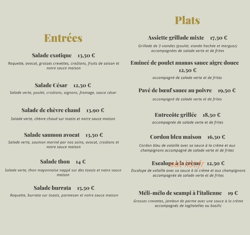 O 3 cuisines — carte page 1
