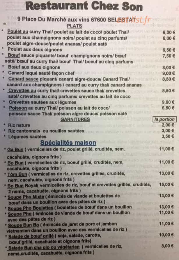 Restaurant chez son — carte page 2