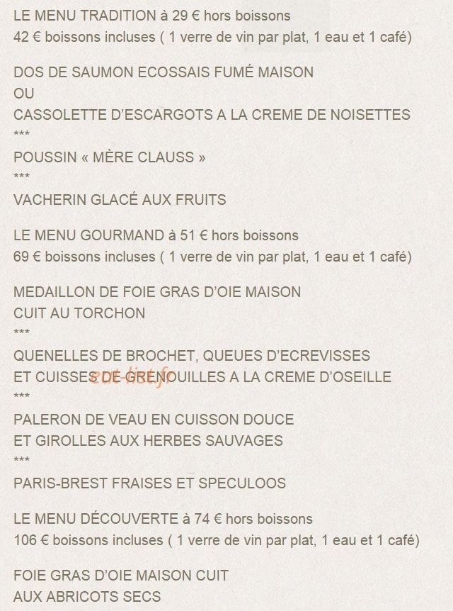 Carte et menu de Moulin de La Wantzenau à La Wantzenau — Le menu tradition
