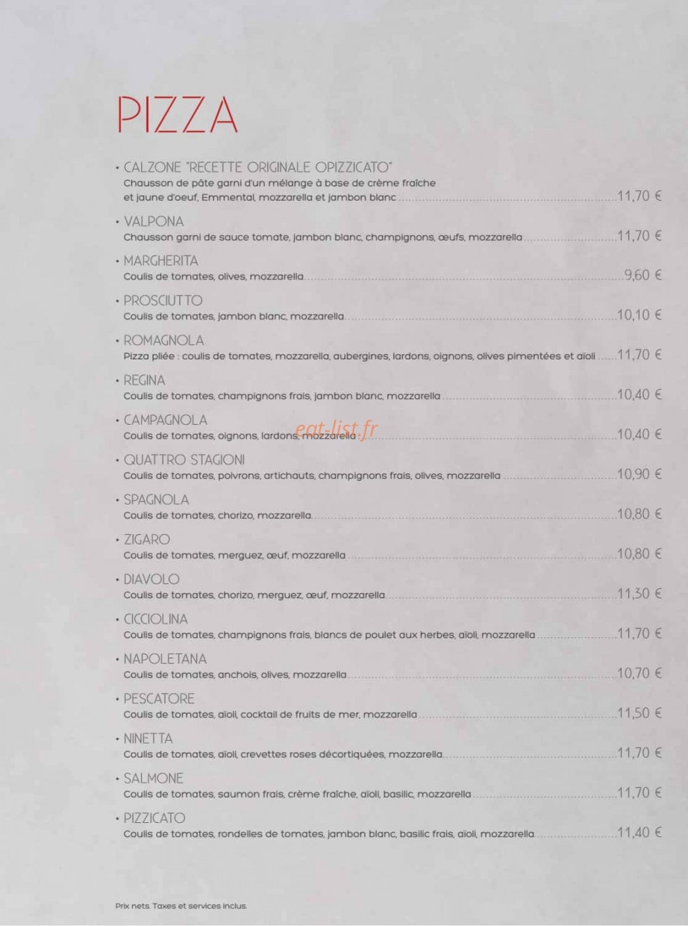 pizzicato menu