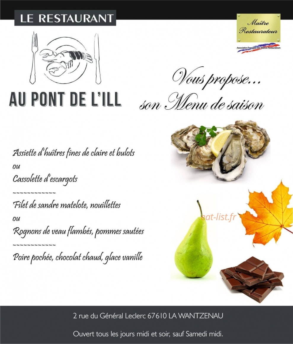 Carte et menu de Pont de l'ill à La Wantzenau — Le menu de saison