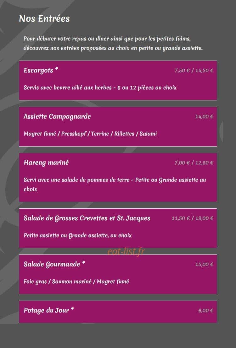 Restaurant Le Grillon — carte page 1