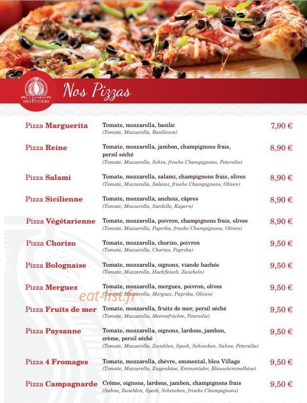 La Taverne des Potiers — carte page 1