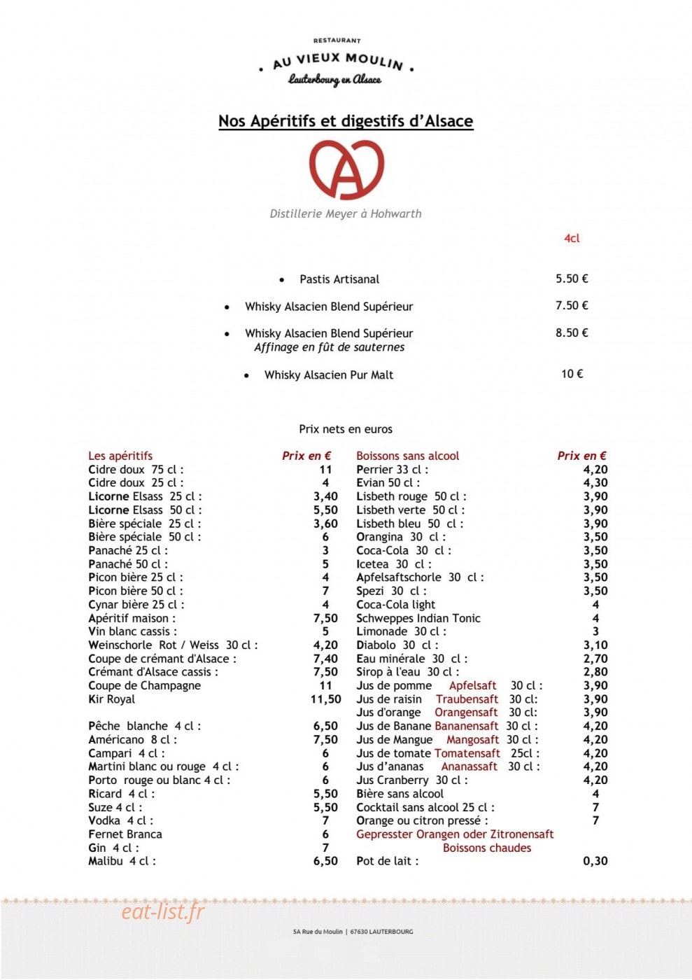 Au Vieux Moulin — carte page 6