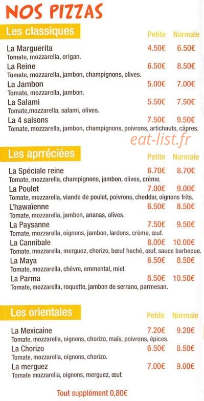 Carte et menu de La Marguerita à Lauterbourg — Les pizzas