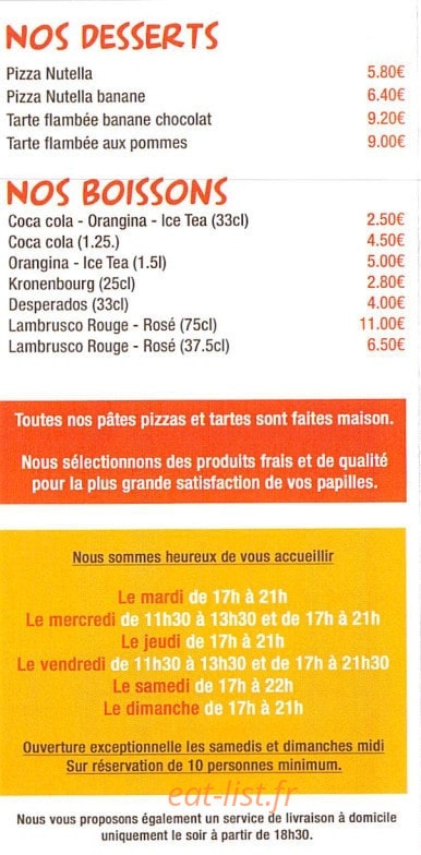 Carte et menu de La Marguerita à Lauterbourg — Les desserts et boissons