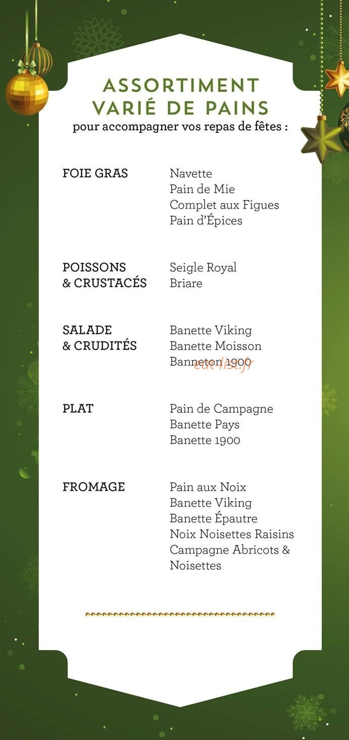 Carte et menu de Boulangerie Pâtisserie Banette à Lipsheim — Les assortiments de pains
