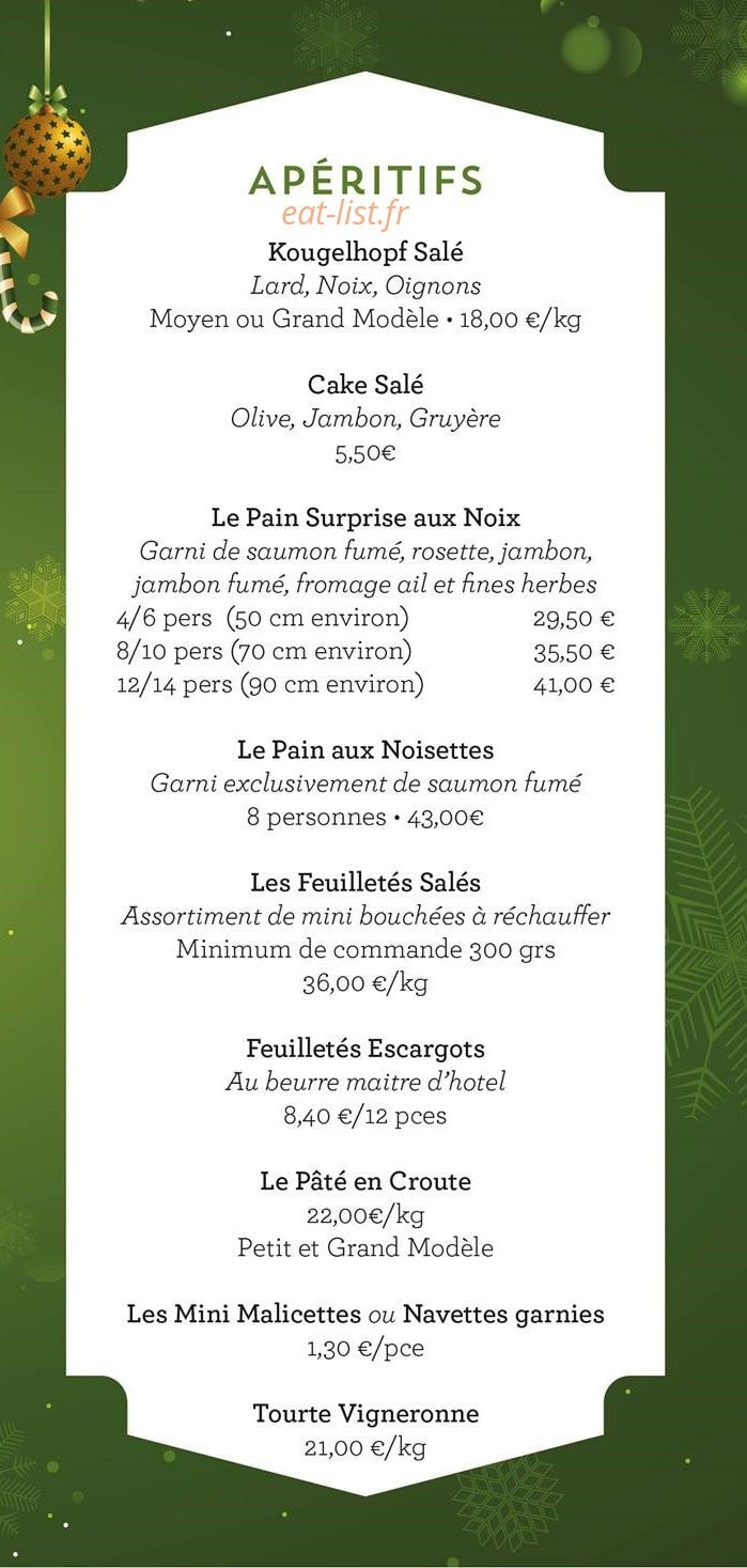 Carte et menu de Boulangerie Pâtisserie Banette à Lipsheim — Les apéritifs
