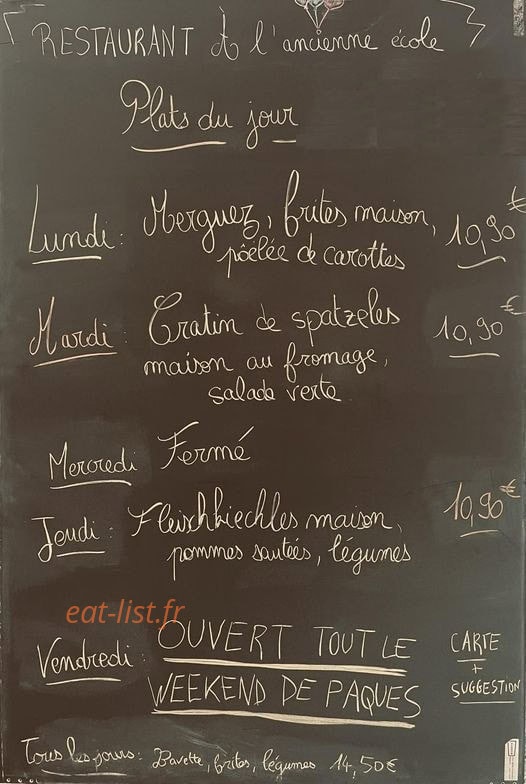 Restaurant A l'ancienne école — carte page 1
