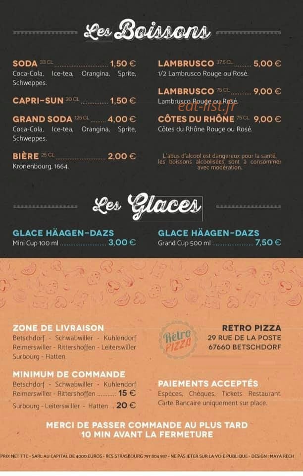 Retro Pizza — carte page 1