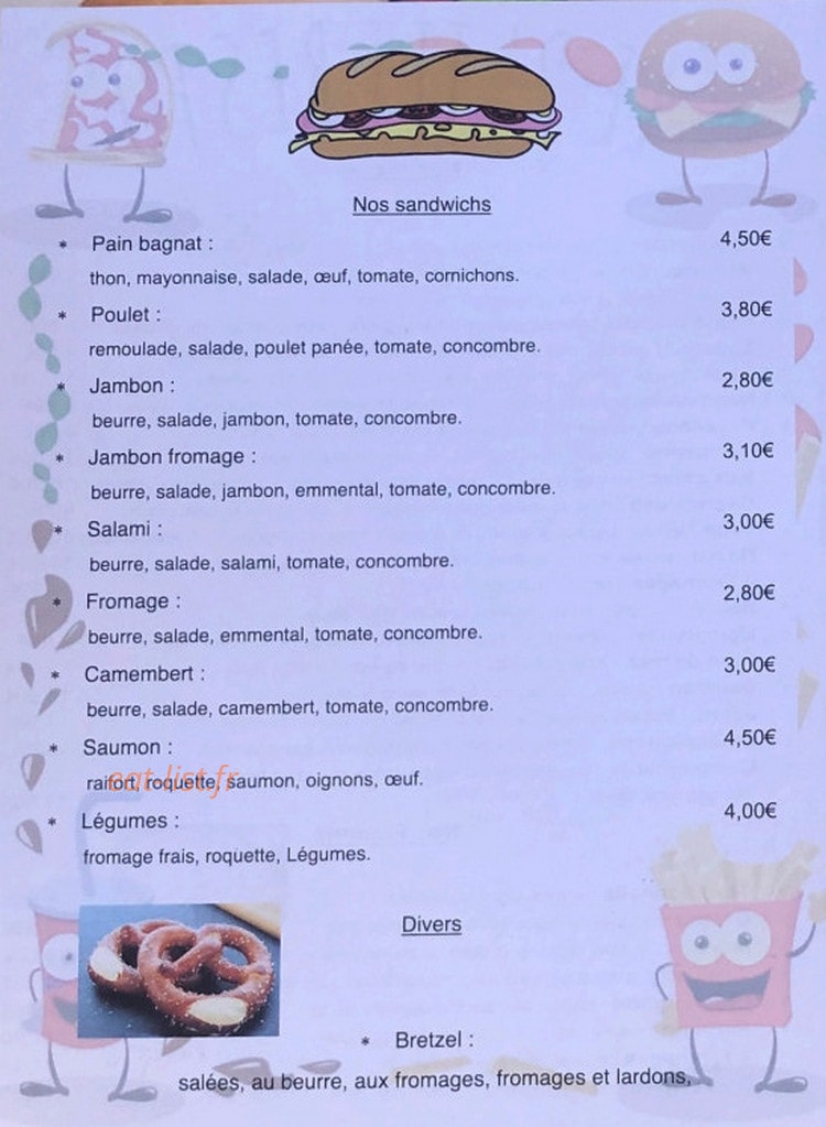 Le p'tit resto — carte page 1