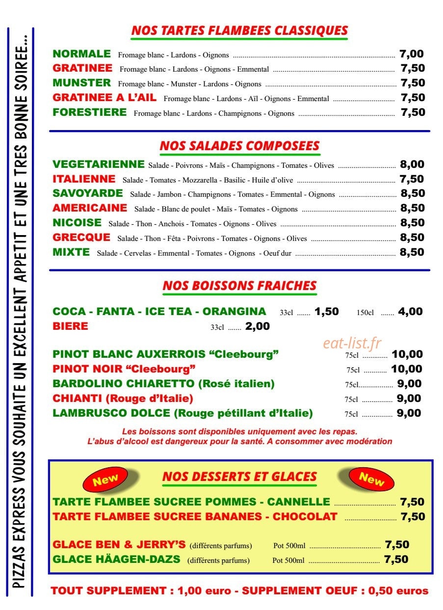 Pizzas Express — carte page 2