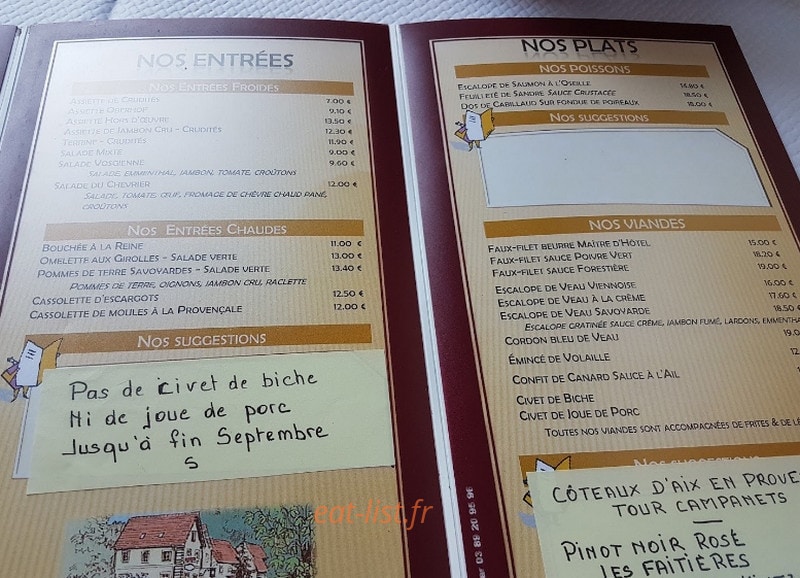 Restaurant d'Oberhof — carte page 1