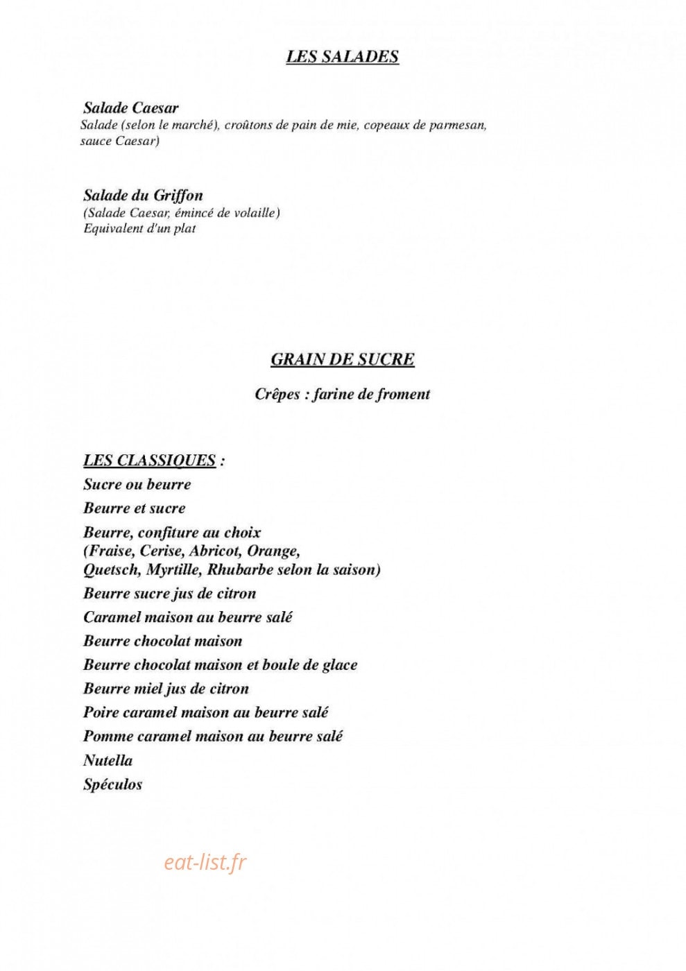 Crêperie du Griffon — carte page 3