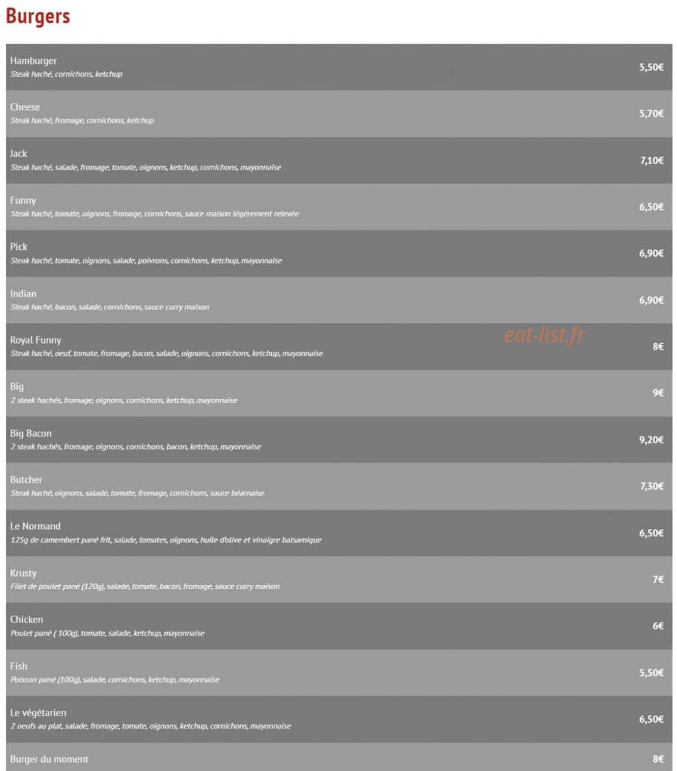 Funny Burger — carte page 2