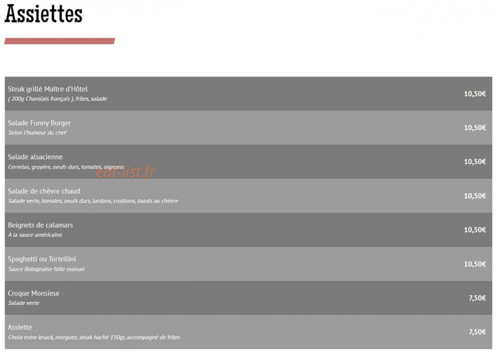 Funny Burger — carte page 1