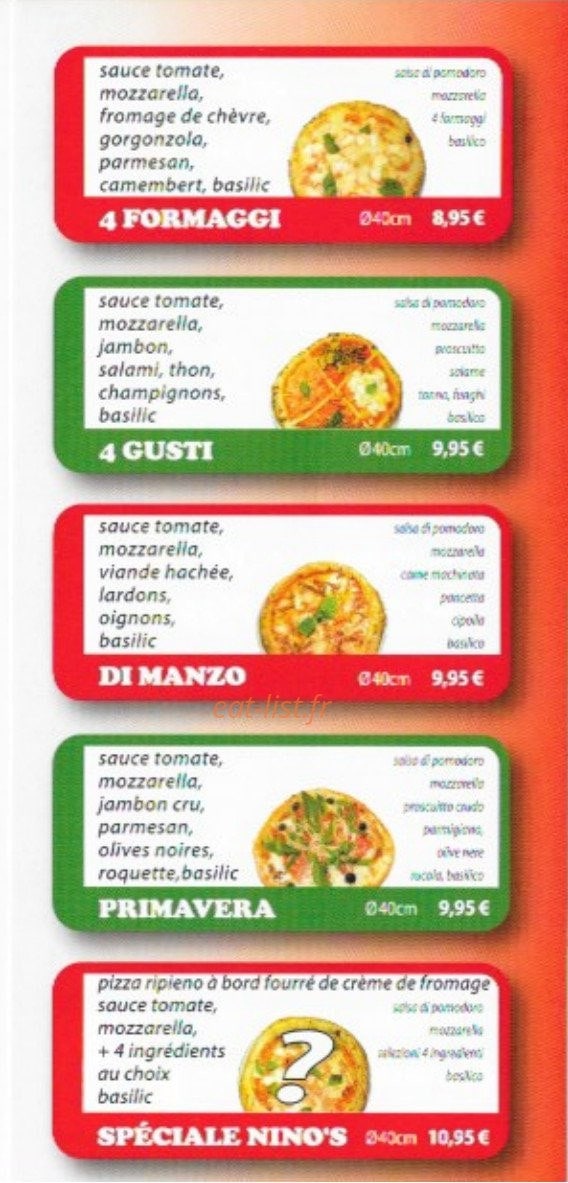 Nino's pizza — carte page 4