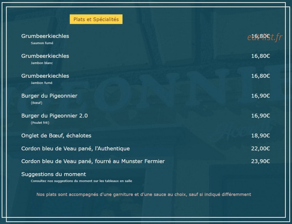 Le Pigeonnier — carte page 1