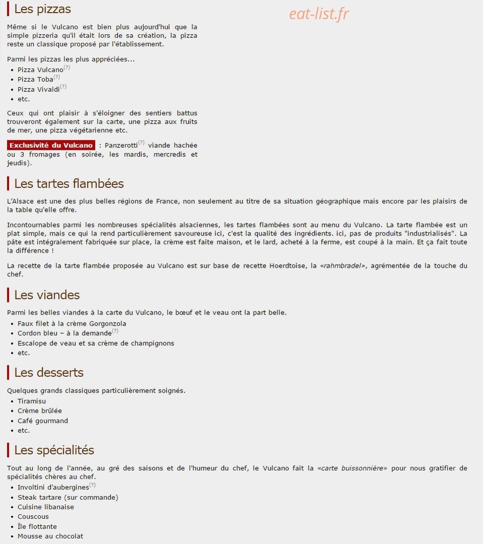 Le Vulcano — carte page 1