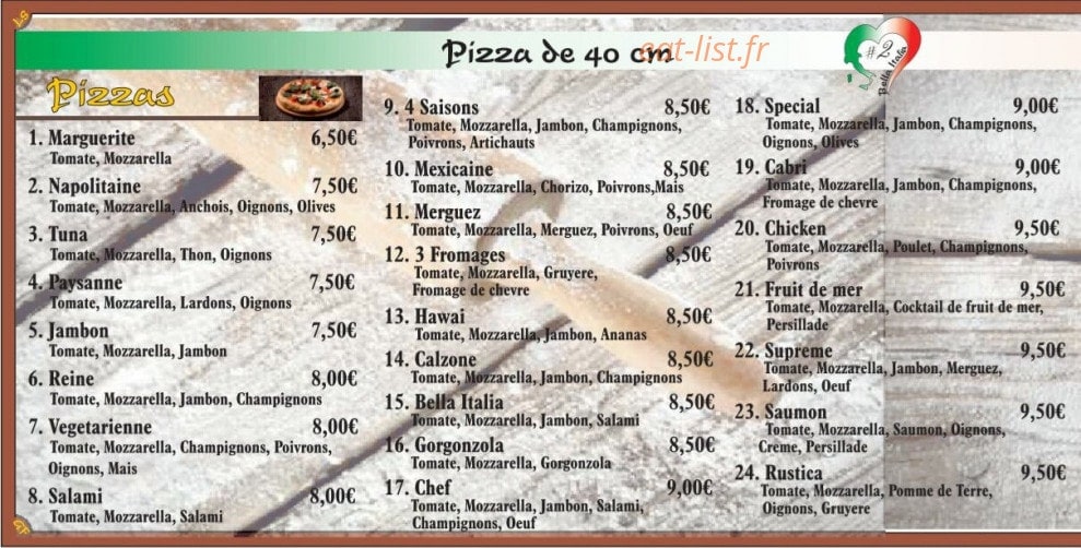 Pizza Bella — carte page 1