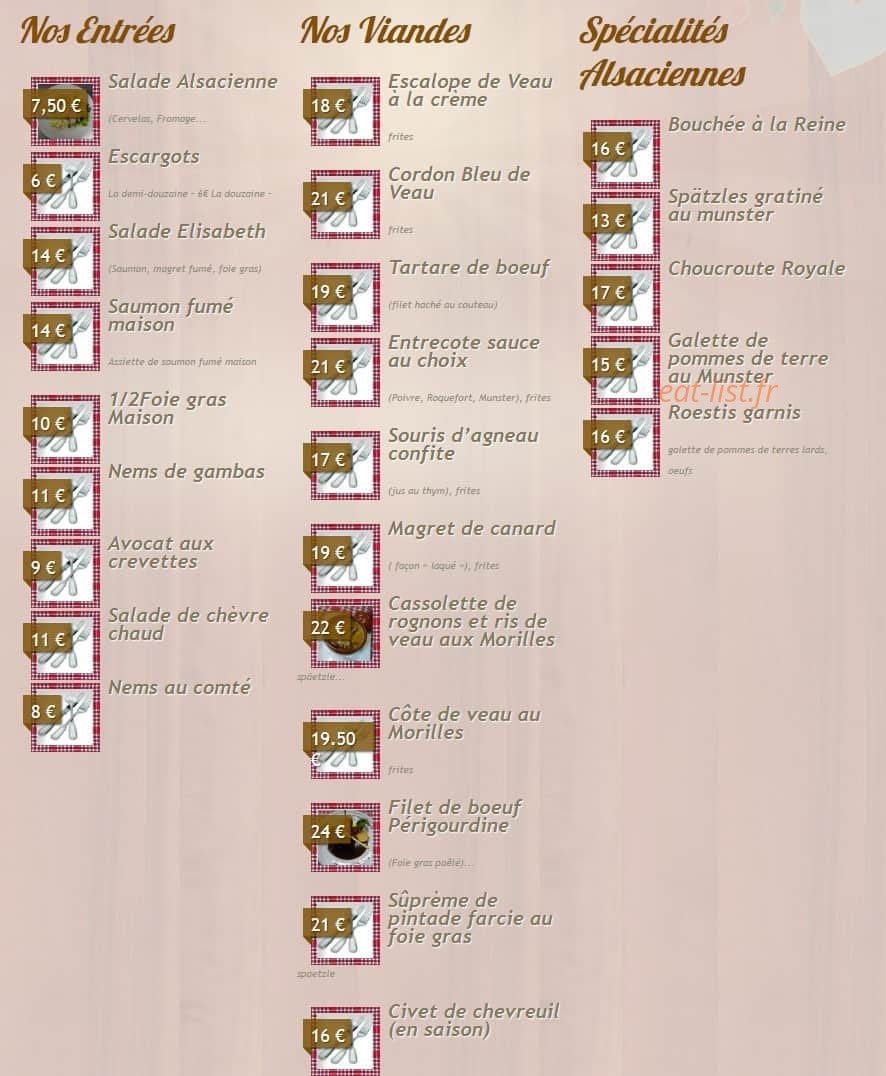 Restaurant elisabeth — carte page 1