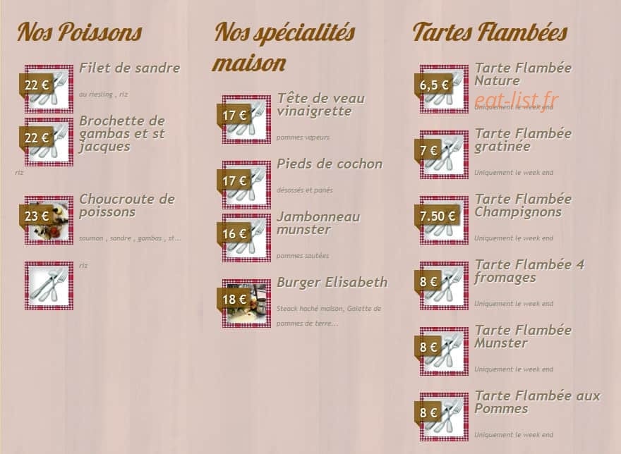 Restaurant elisabeth — carte page 2