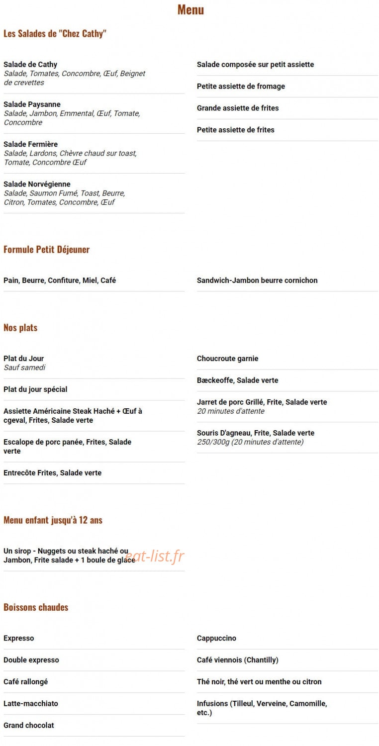 Chez Cathy — carte page 1