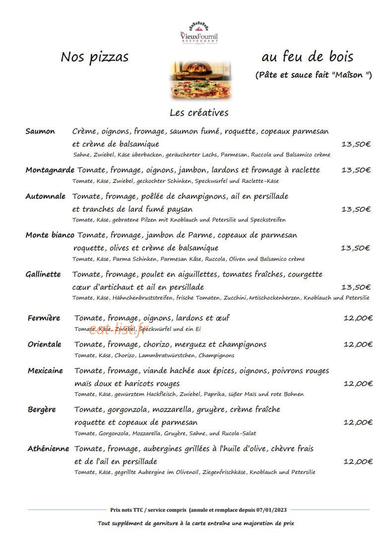 Carte et menu de Au Vieux Fournil à Gambsheim — Les pizzas creatives