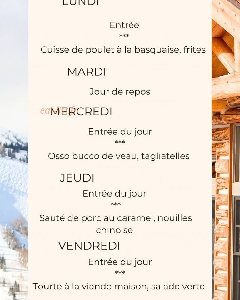 Le Parc restaurant — carte page 1