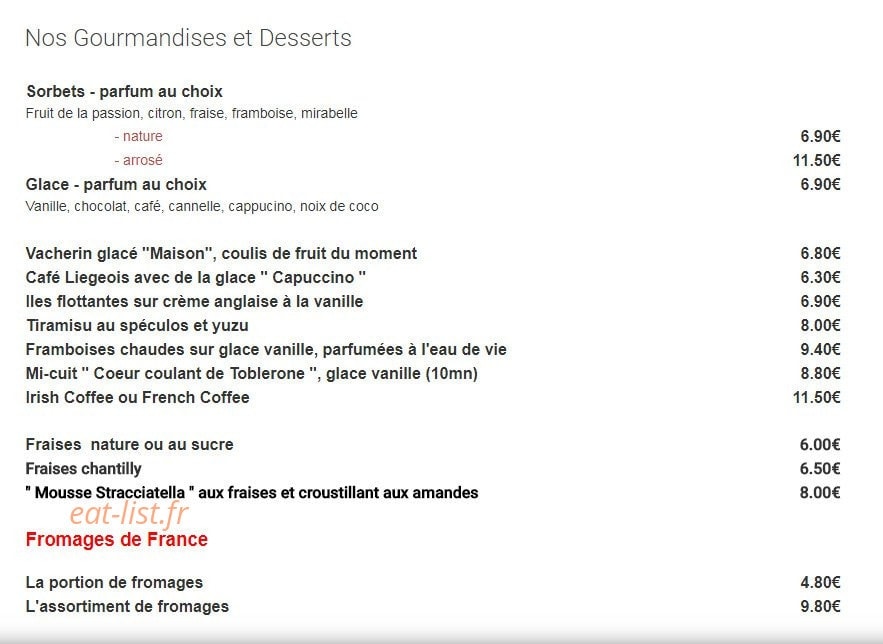 Restaurant A La Forge — carte page 4