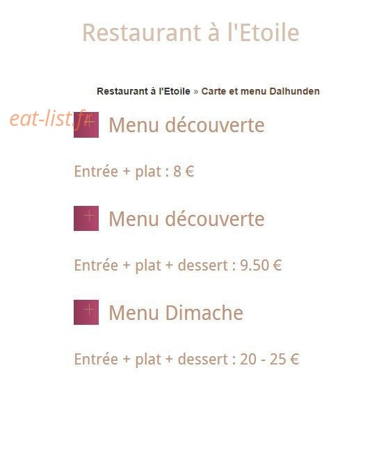Restaurant à l'Etoile — carte page 1