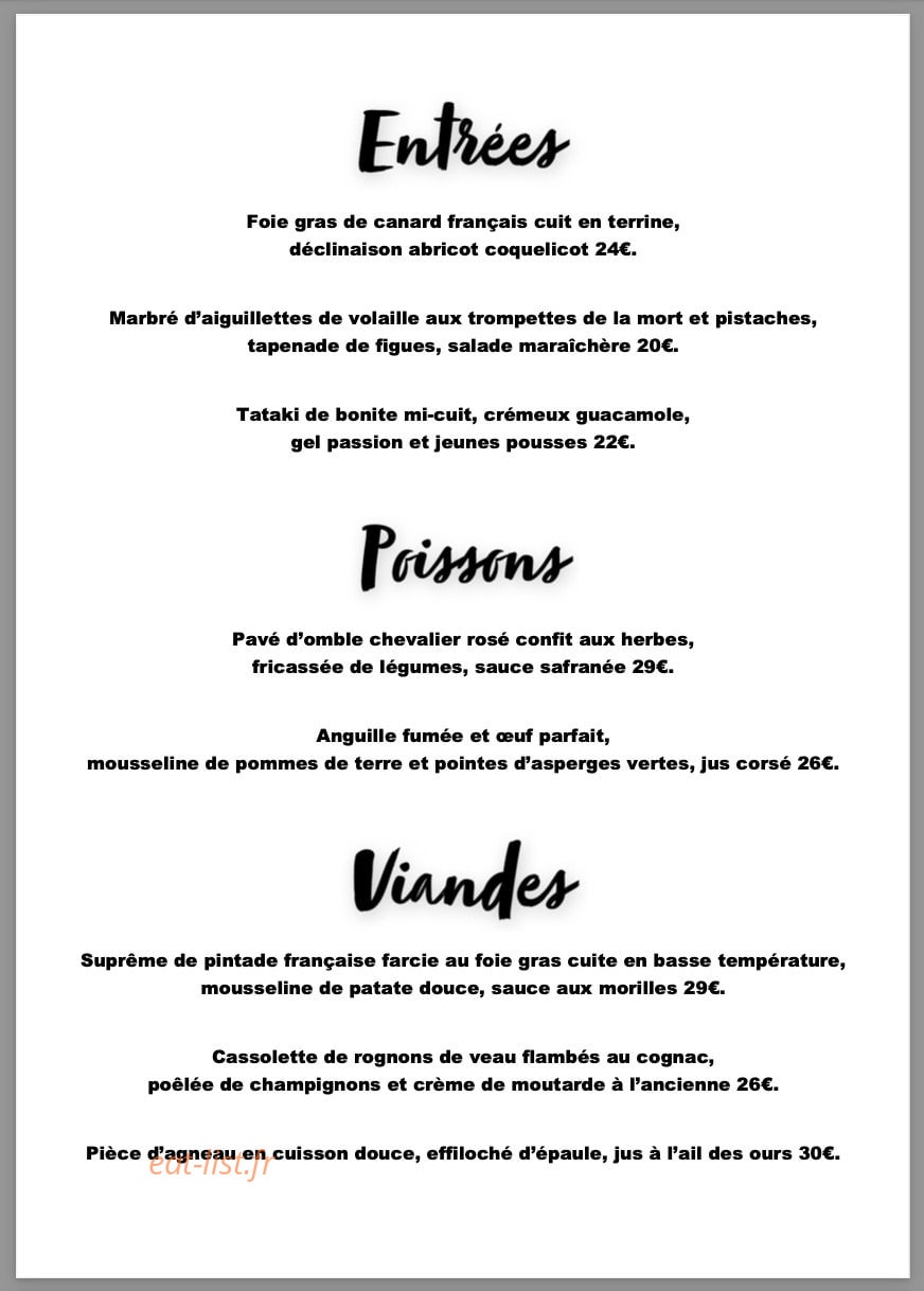 Restaurant au Tigre — carte page 1