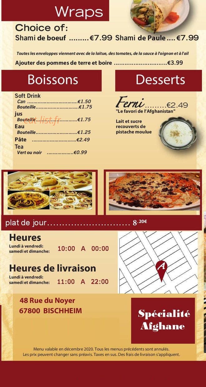 Kaboul Restaurant — carte page 3