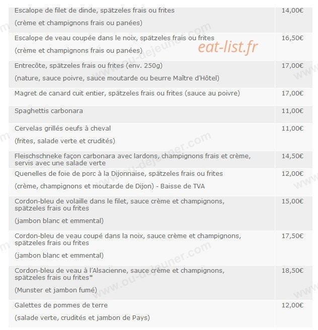 Restaurant Au Tilleul — carte page 2