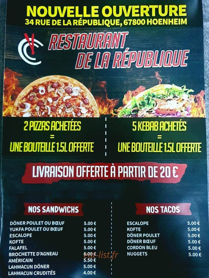 Restaurant De La République — carte page 1