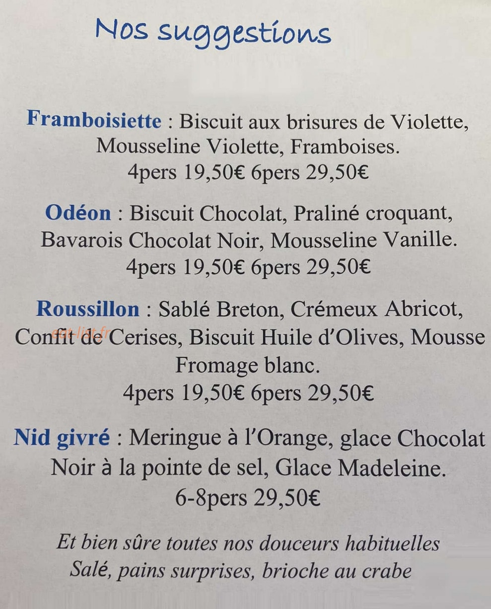 Douceurs et Passion — carte page 1
