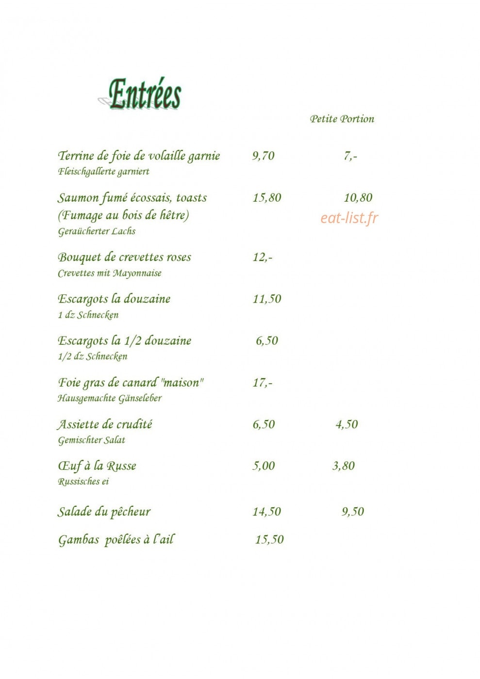 Hôtel Restaurant Oberlé — carte page 1