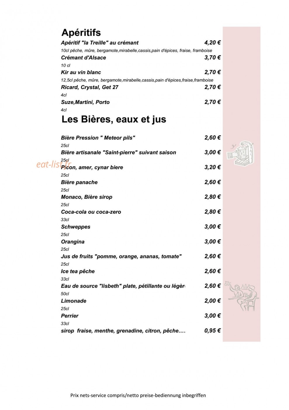 Auberge de la Treille — carte page 1