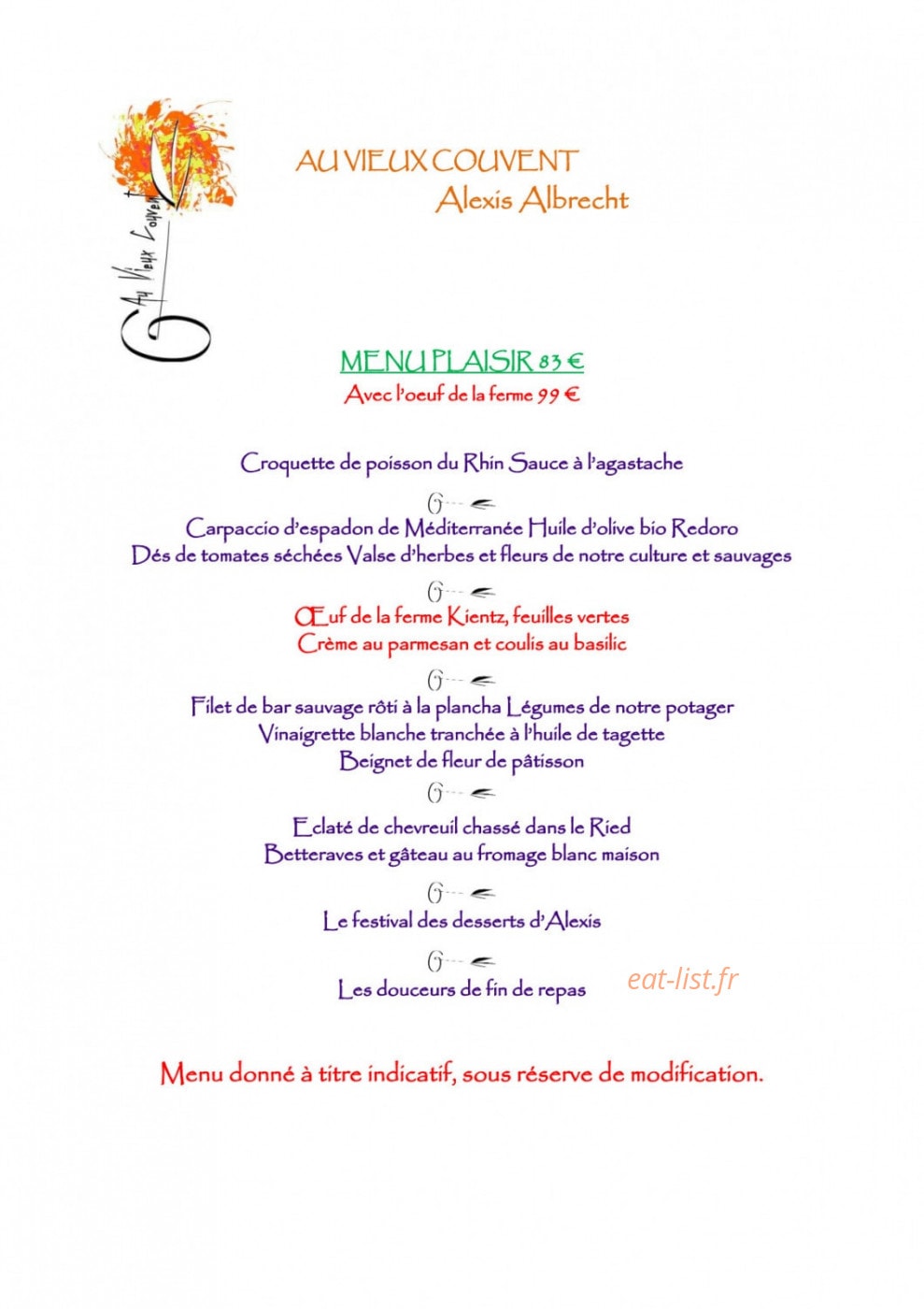 Au Vieux Couvent — carte page 2