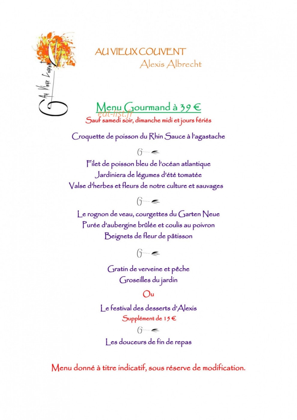 Au Vieux Couvent — carte page 1