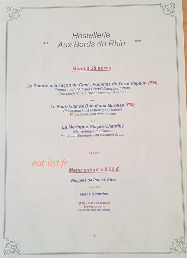 Hôtel Restaurant Bords du Rhin — carte page 3