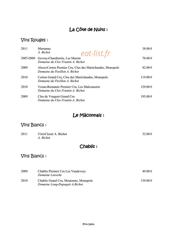 Auberge de La Chèvrerie — carte page 8