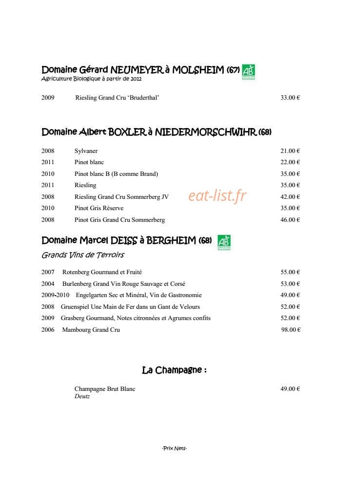 Auberge de La Chèvrerie — carte page 6