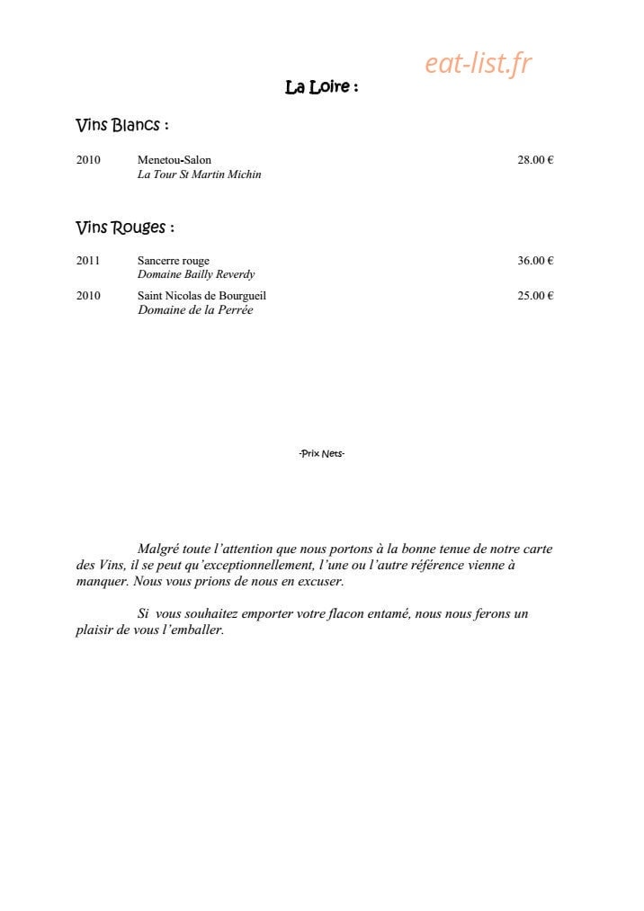 Auberge de La Chèvrerie — carte page 14