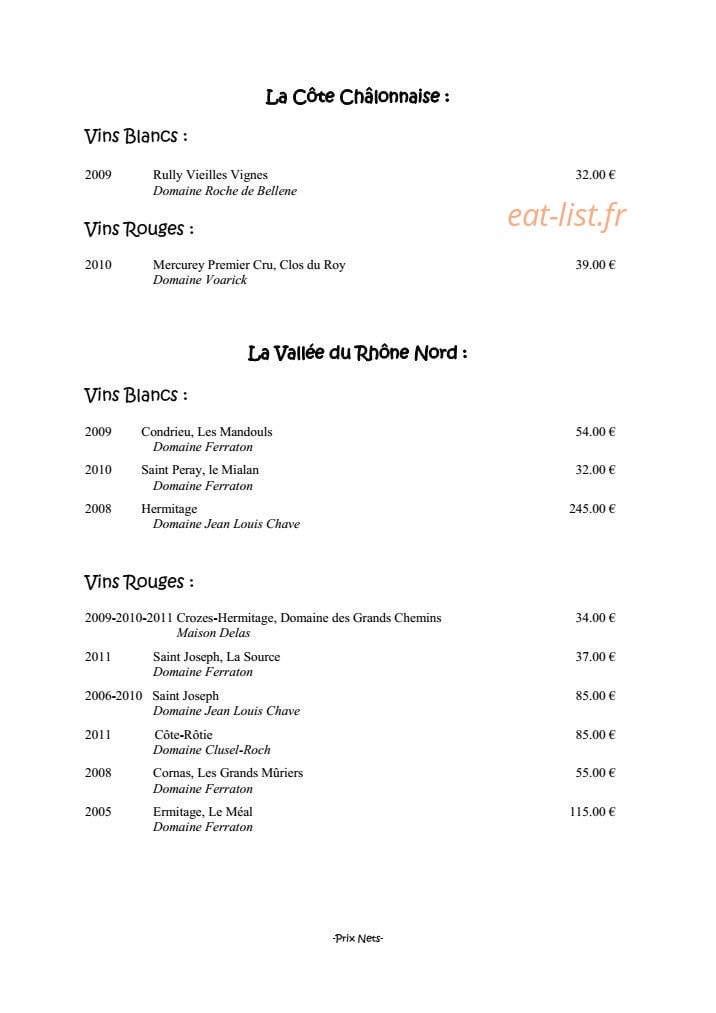 Auberge de La Chèvrerie — carte page 9