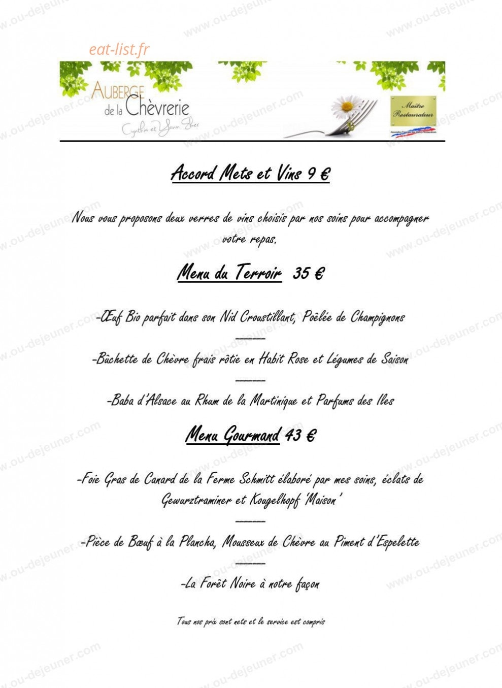 Auberge de La Chèvrerie — carte page 4