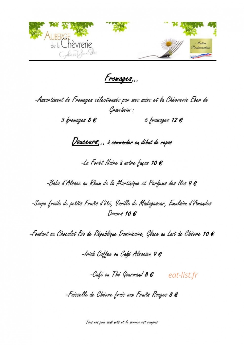 Auberge de La Chèvrerie — carte page 3