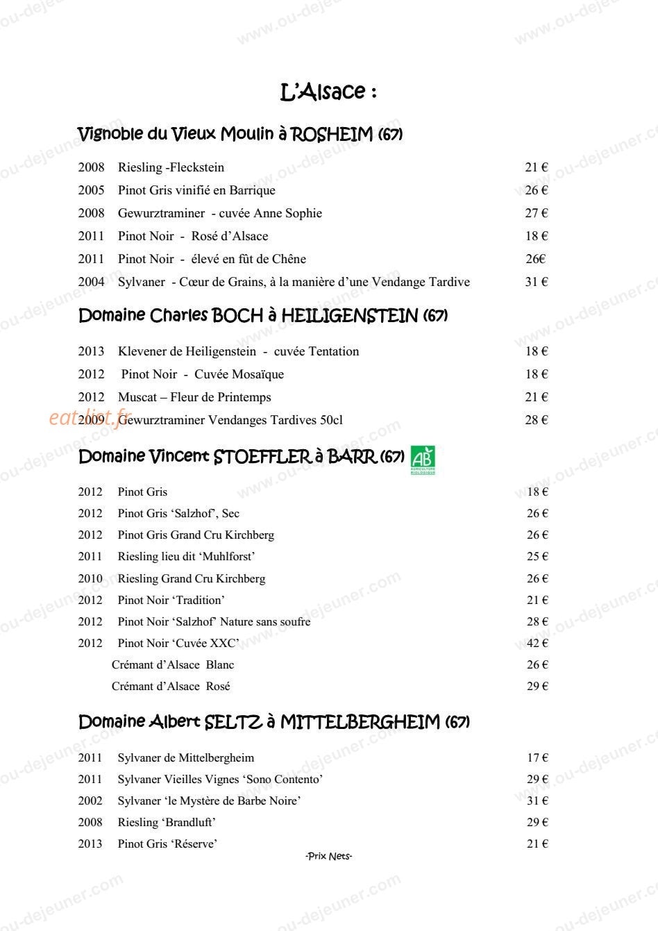 Auberge de La Chèvrerie — carte page 5