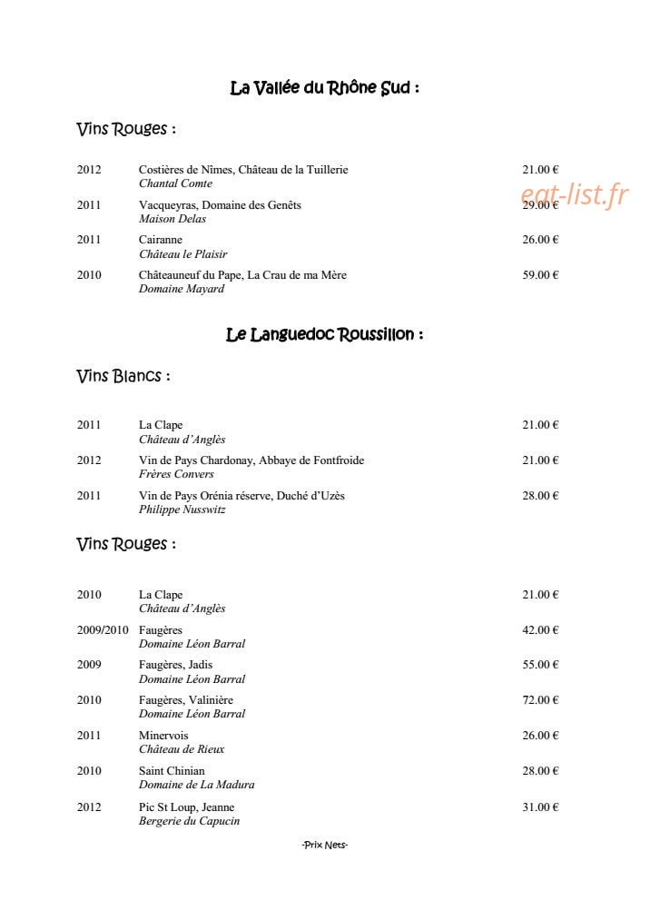 Auberge de La Chèvrerie — carte page 10