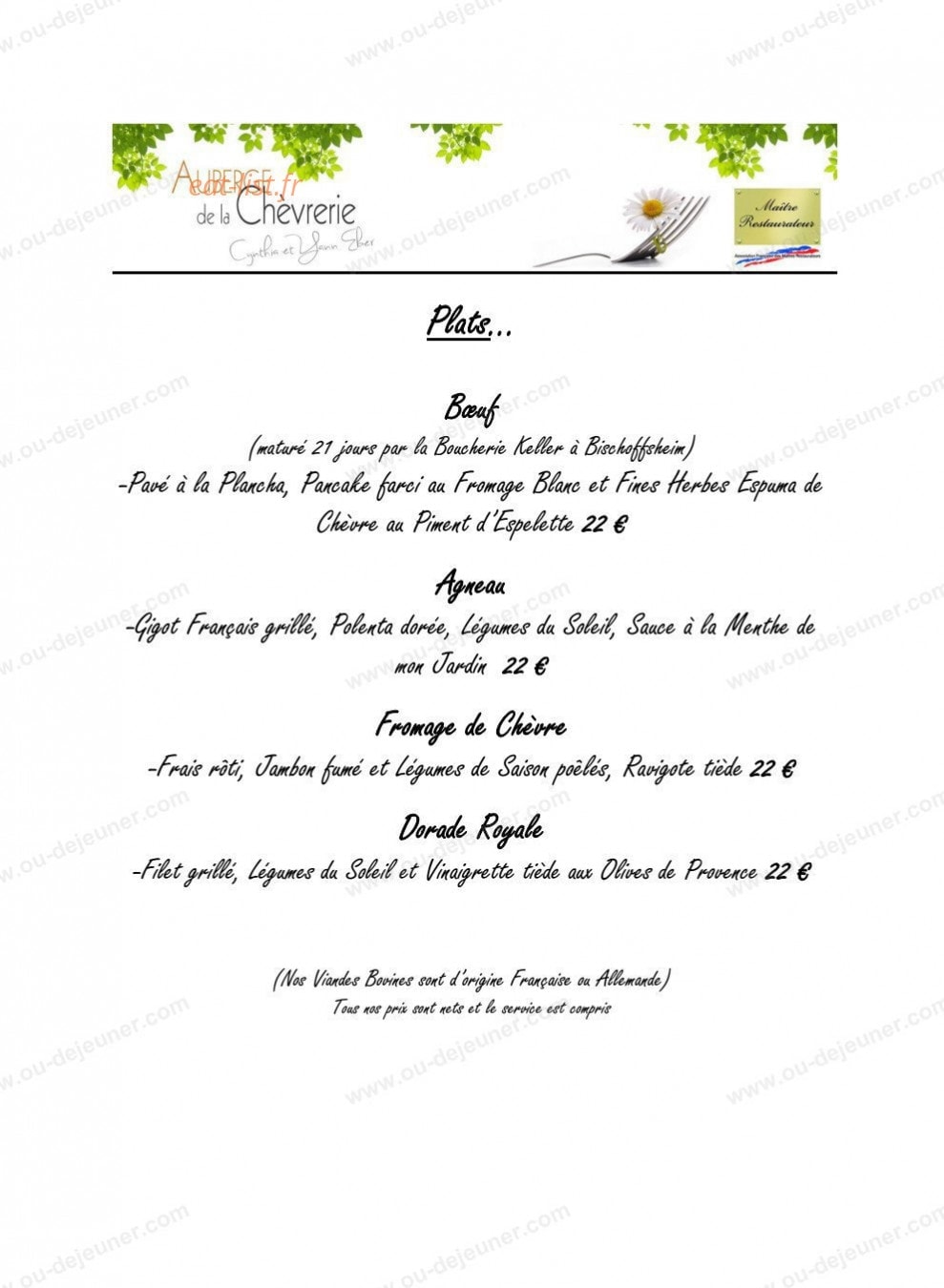 Auberge de La Chèvrerie — carte page 2